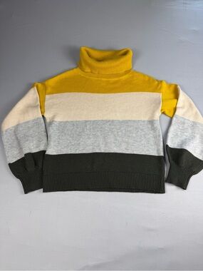 Skies Are Blue Mustard Color Block Turtleneck Sweater XS Cozy Fall Knit